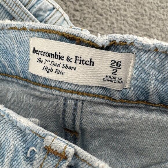 Abercrombie & Fitch High Rise 7" Dad Shorts Size 26 | Distressed Denim Cutoffs - Picture 9 of 11